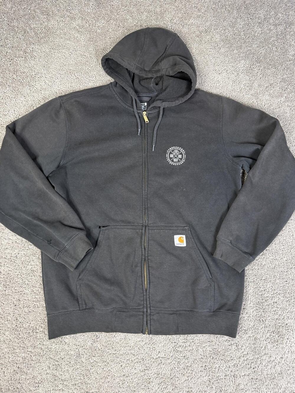 Carhartt Hoodie Mens L Black Full Zip Marquette Loose Pockets Heavyweight Fleece